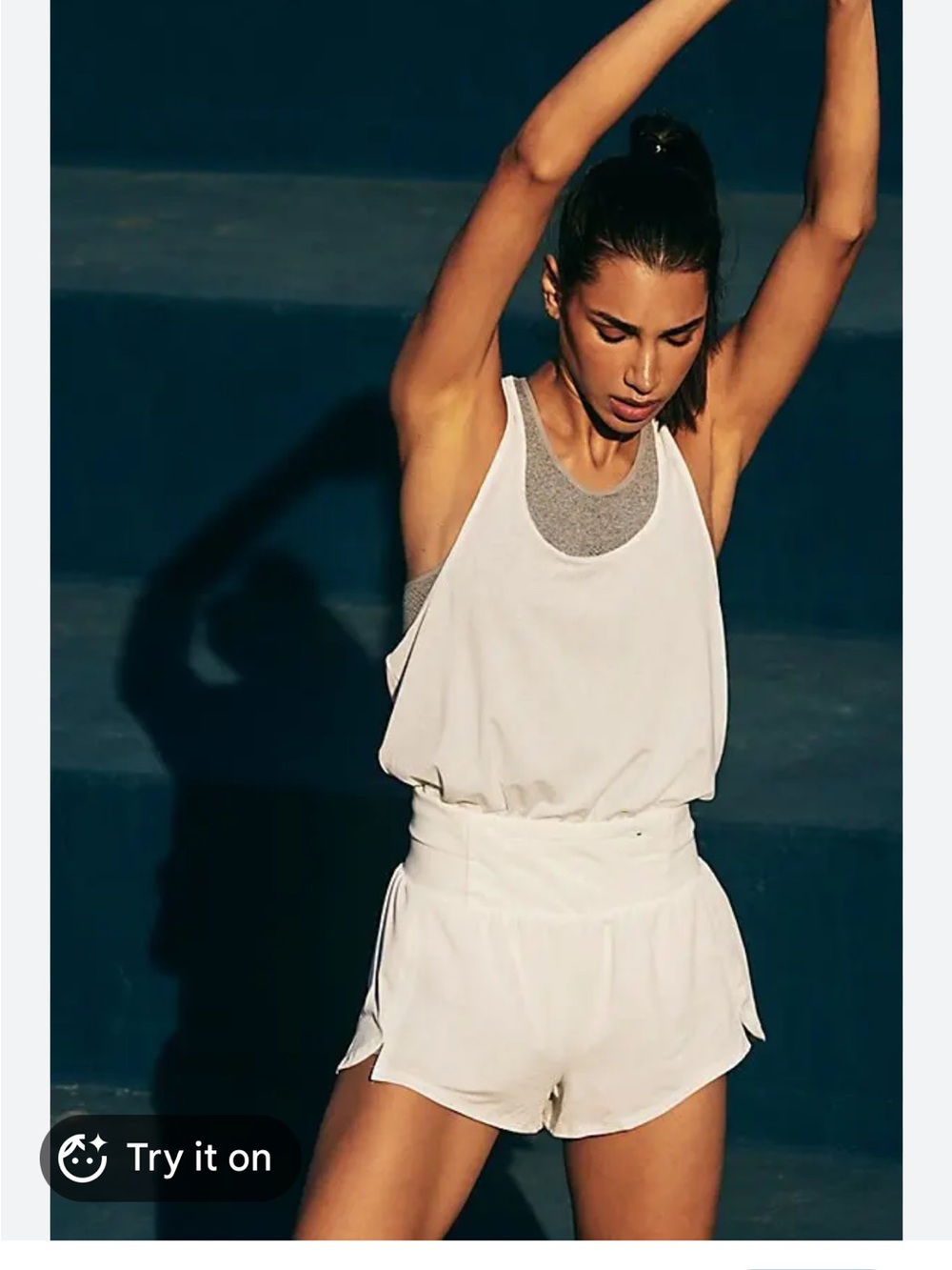 Free people movement White Racerback Romper with Gathered Waist nwt